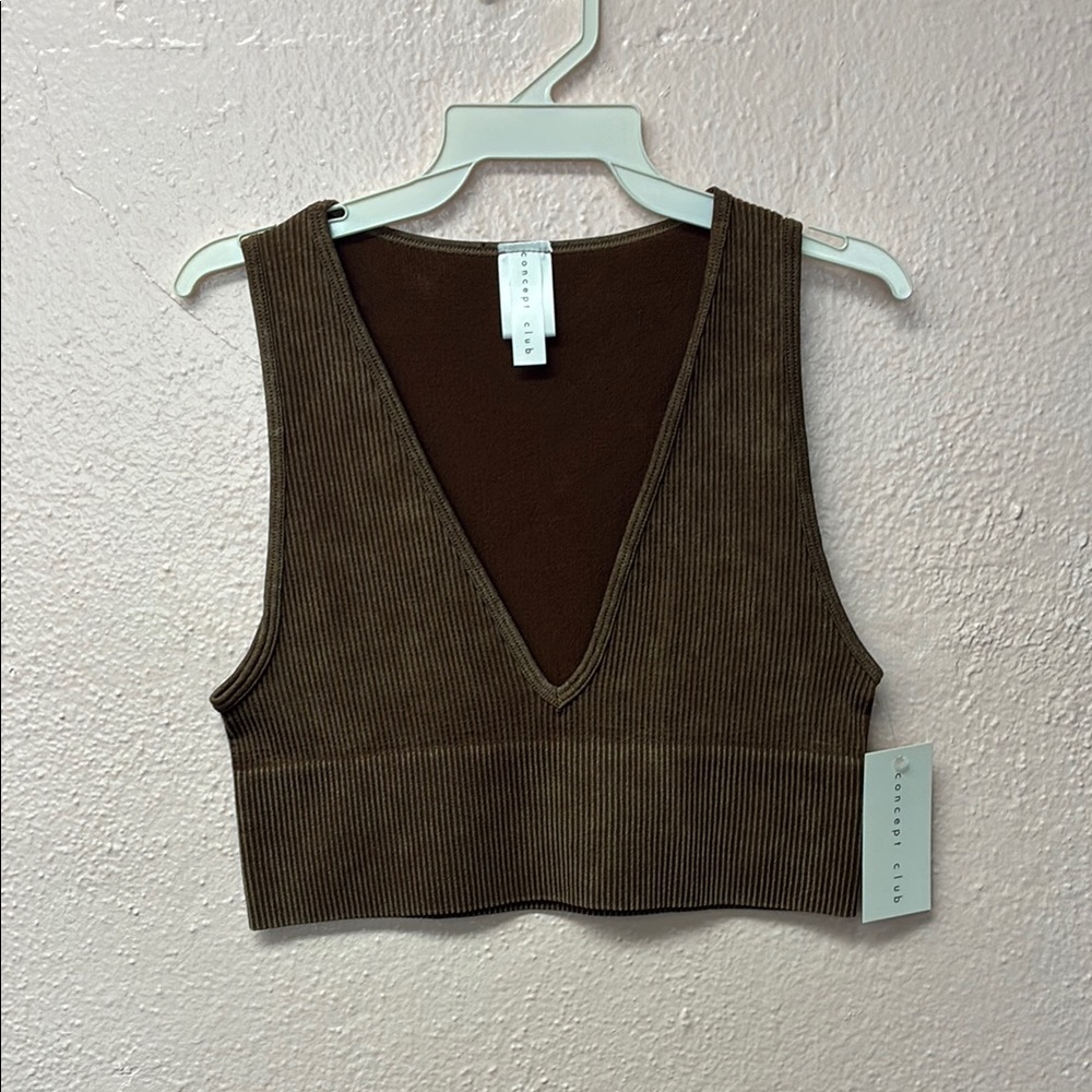 Brown Fitted Active Crop Tank Top